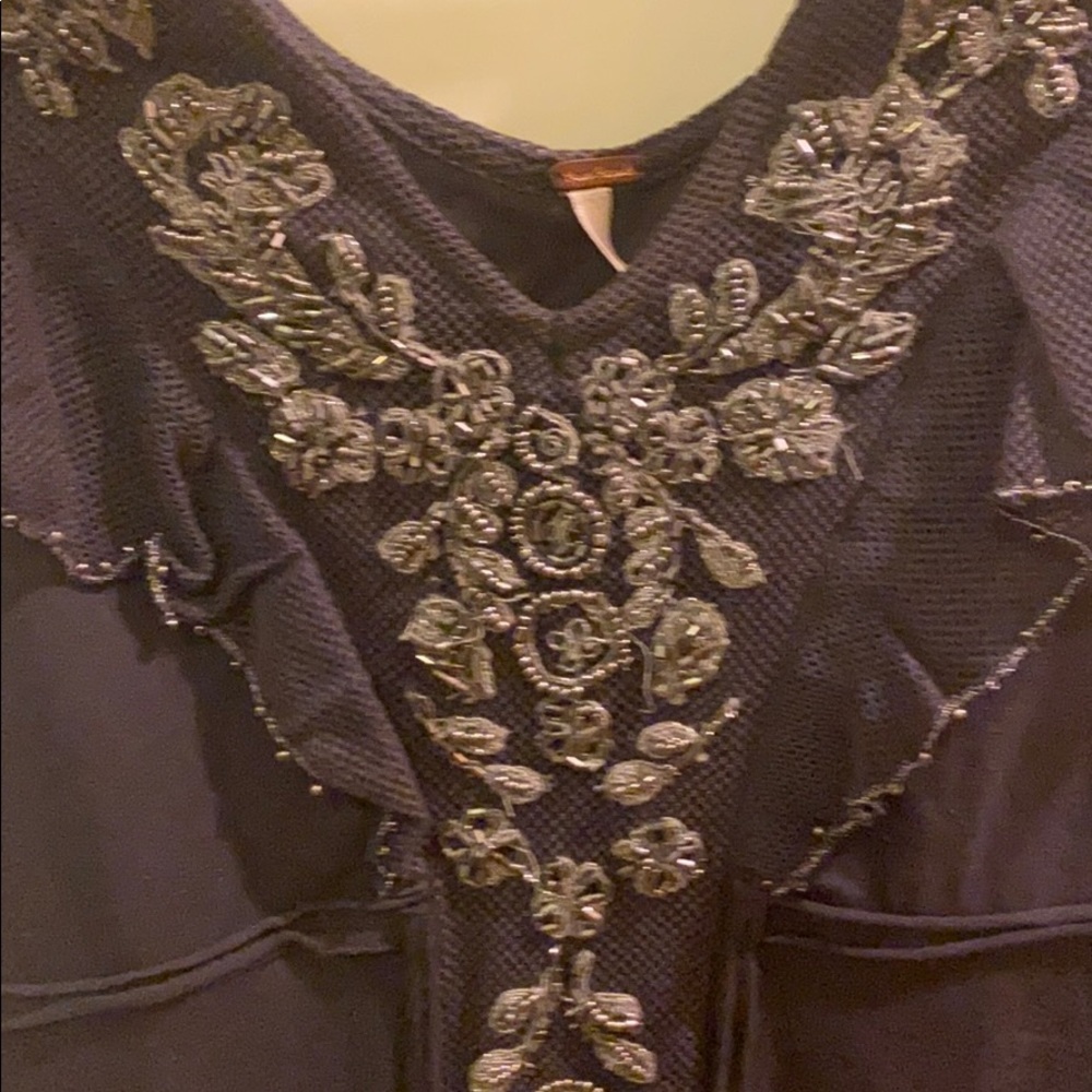 Free People V Neckline Beads Embellishments Mini Dress NWT - Picture 5 of 8